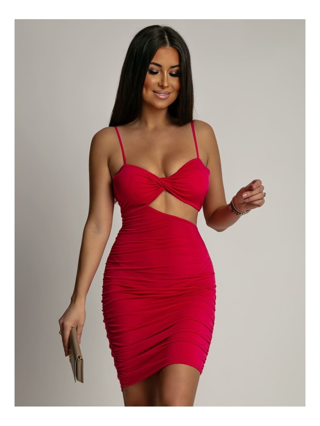 Sensual mini dress with a cutout, amaranth 22616 - Online store - Boutique